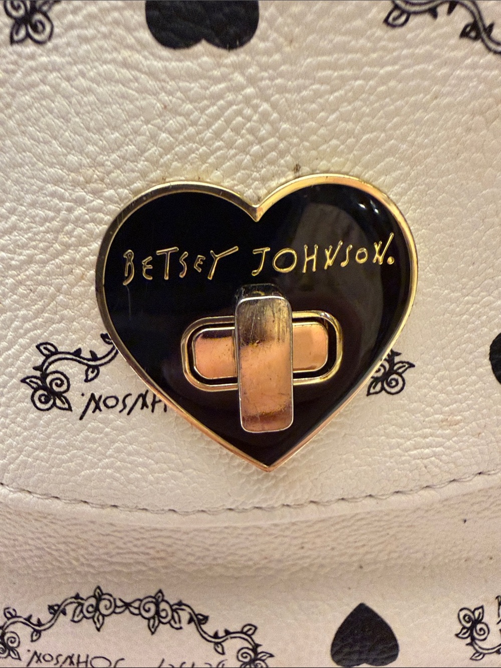 Betsey Johnson Cream and Black Heart Print Backpack - Picture 4 of 8